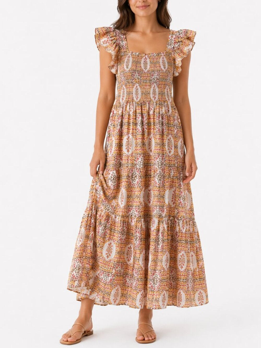 Anna Cate Collection Gisele Floral Flutter Sleeve Maxi Sundress Size Small